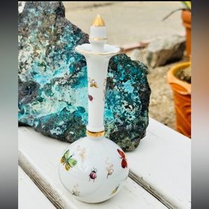 Vintage Perfume Bottle with Stopper. White Porcelain/& dainty Little Butterflies